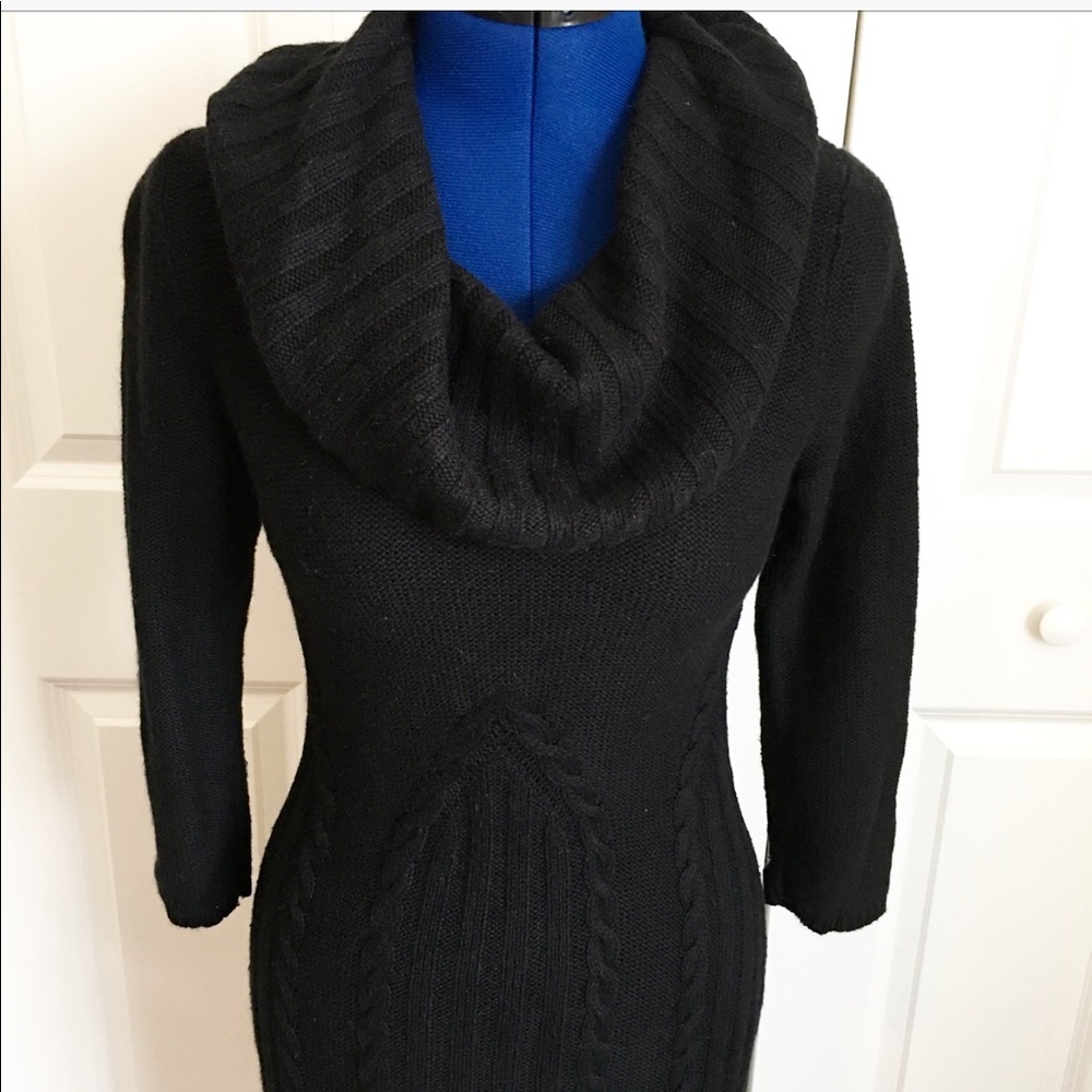 Anthropologie Black Cable Knit Sweater Dress - Picture 2 of 6